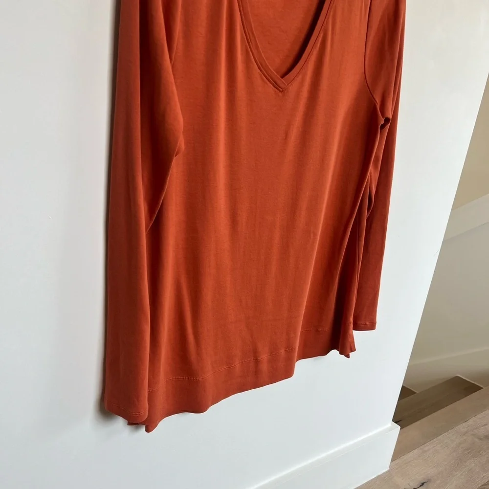 J. Jill Rust Burnt Orange Long Sleeve V-Neck Top Womens Size Medium - Picture 2 of 10
